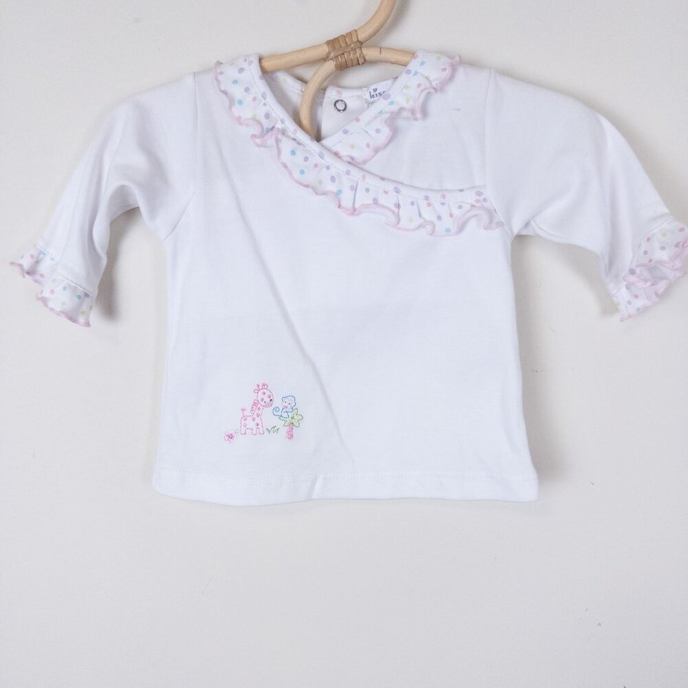 NEW Kissy Kissy Pima‎ Cotton Wrap Top White Pink Polka Dot Ruffle Giraffe 0-3m